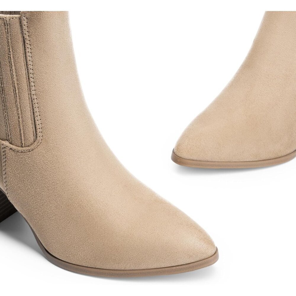 Women's Nude Pointed Toe Ankle Boots Chunky Block Heel Bootie Fall - Picture 5 of 8